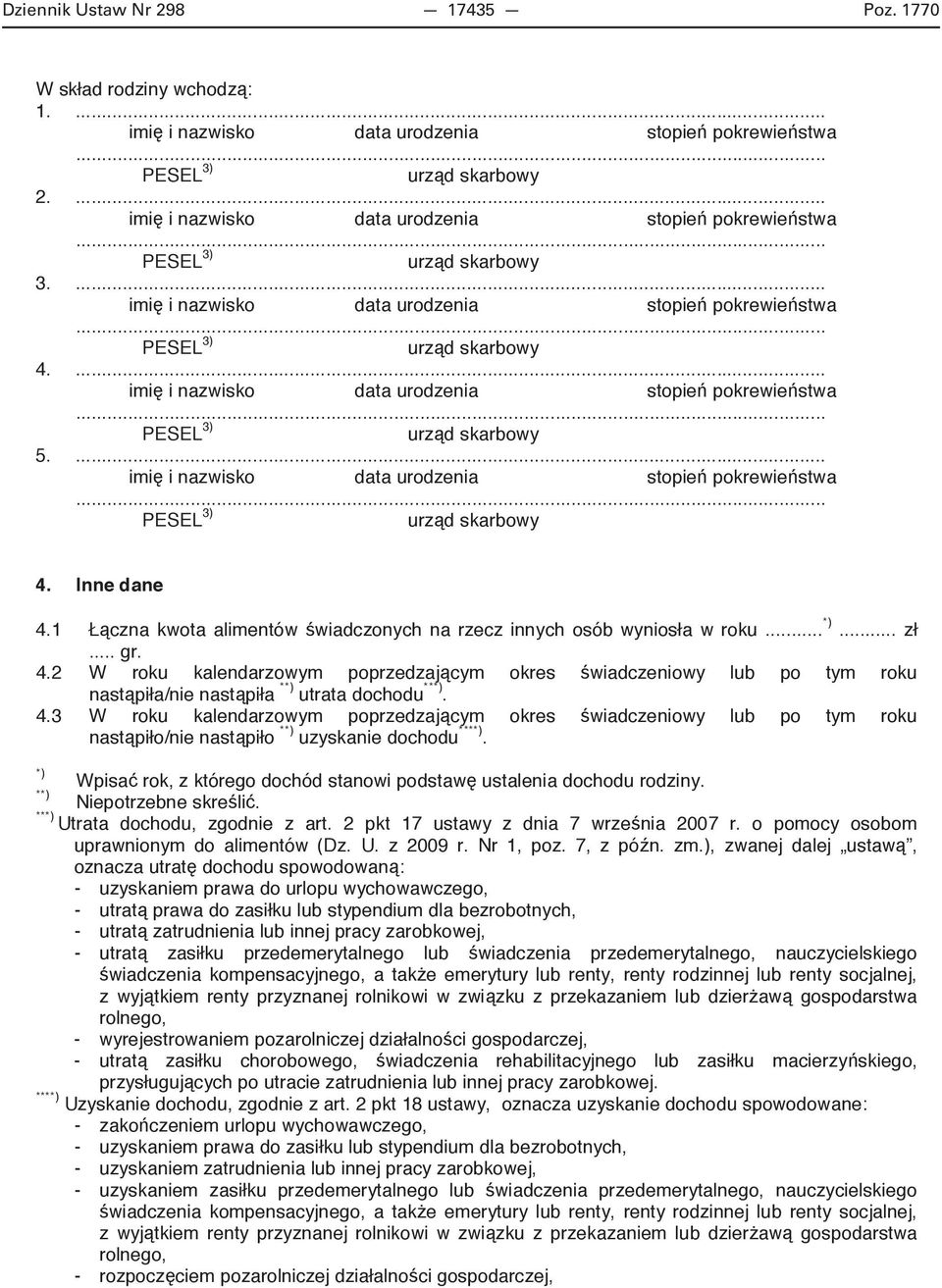 imi i nazwisko data urodzenia stopie pokrewie stwa PESEL 3) urz d skarbowy czna kwota alimentów... *)... gr. 4.