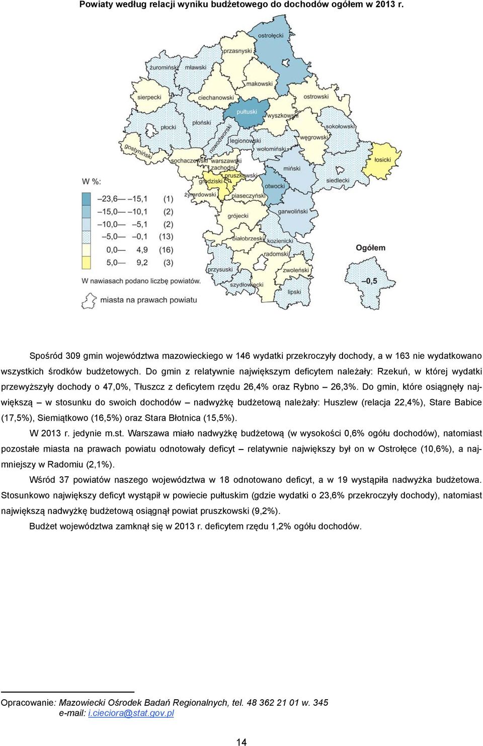 Do gmin z relatywnie największym deficytem należały: Rzekuń, w której wydatki przewyższyły dochody o 47,0%, Tłuszcz z deficytem rzędu 26,4% oraz Rybno 26,3%.