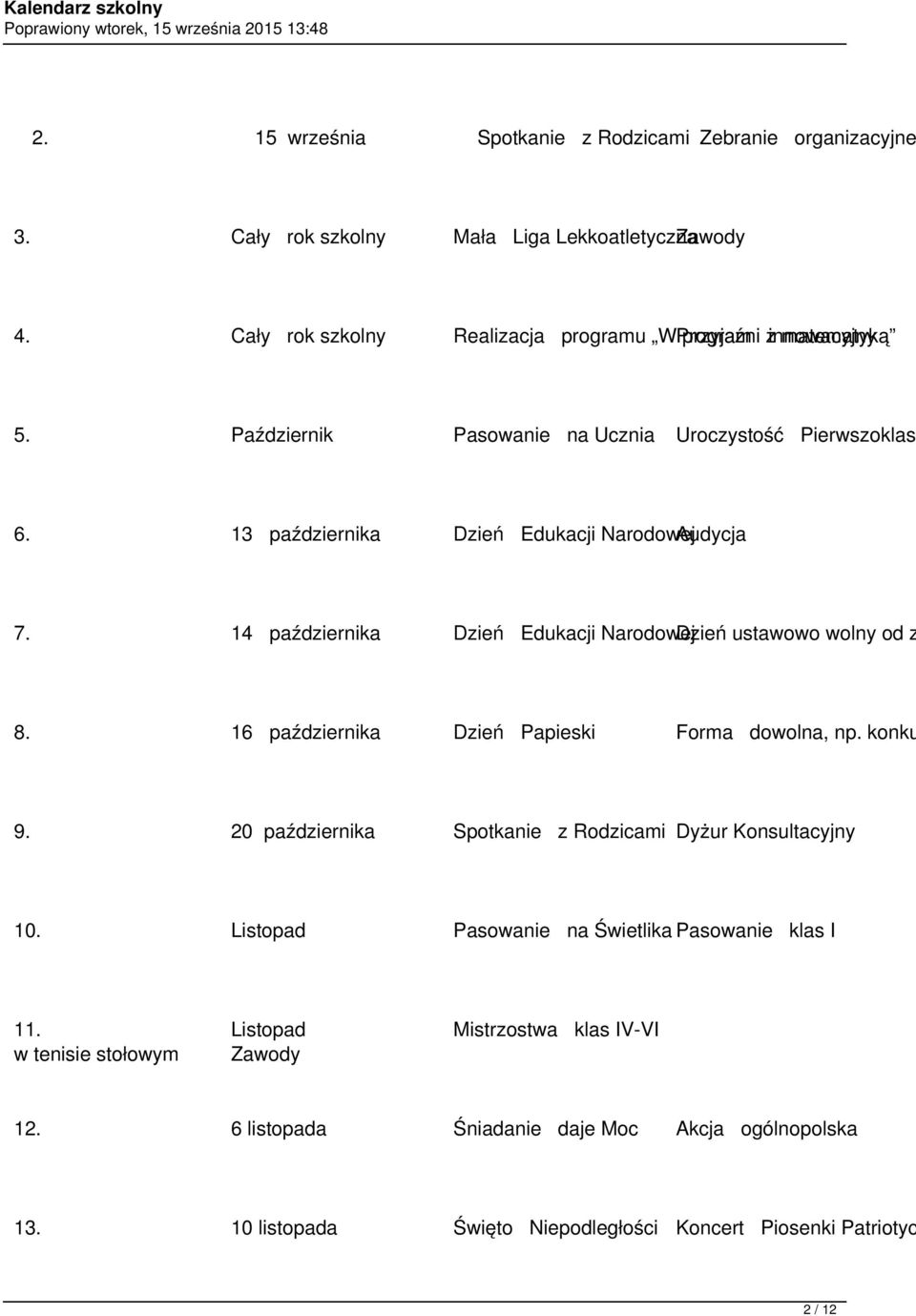 13 października Dzień Edukacji Narodowej Audycja 7. 14 października Dzień Edukacji Narodowej Dzień ustawowo wolny od z 8. 16 października Dzień Papieski Forma dowolna, np. konku 9.