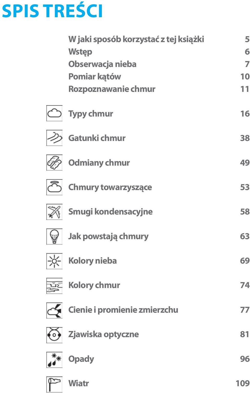 49 Chmury towarzyszące 53 Smugi kondensacyjne 58 Jak powstają chmury 63 Kolory nieba