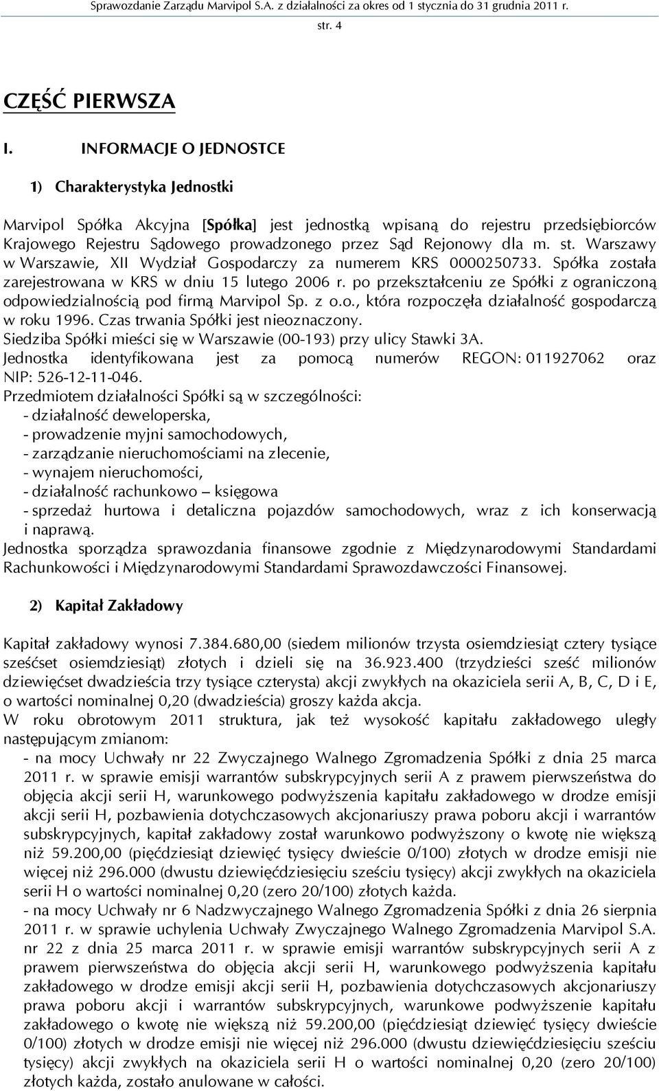 m. st. Warszawy w Warszawie, XII Wydział Gospodarczy za numerem KRS 0000250733. Spółka została zarejestrowana w KRS w dniu 15 lutego 2006 r.