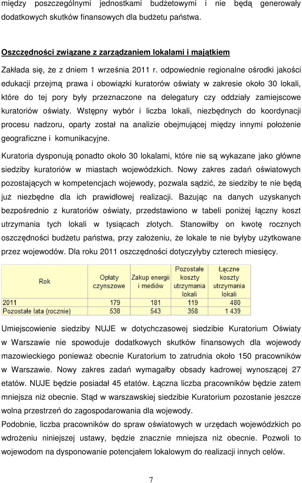 odpowiednie regionalne ośrodki jakości edukacji przejmą prawa i obowiązki kuratorów oświaty w zakresie około 30 lokali, które do tej pory były przeznaczone na delegatury czy oddziały zamiejscowe