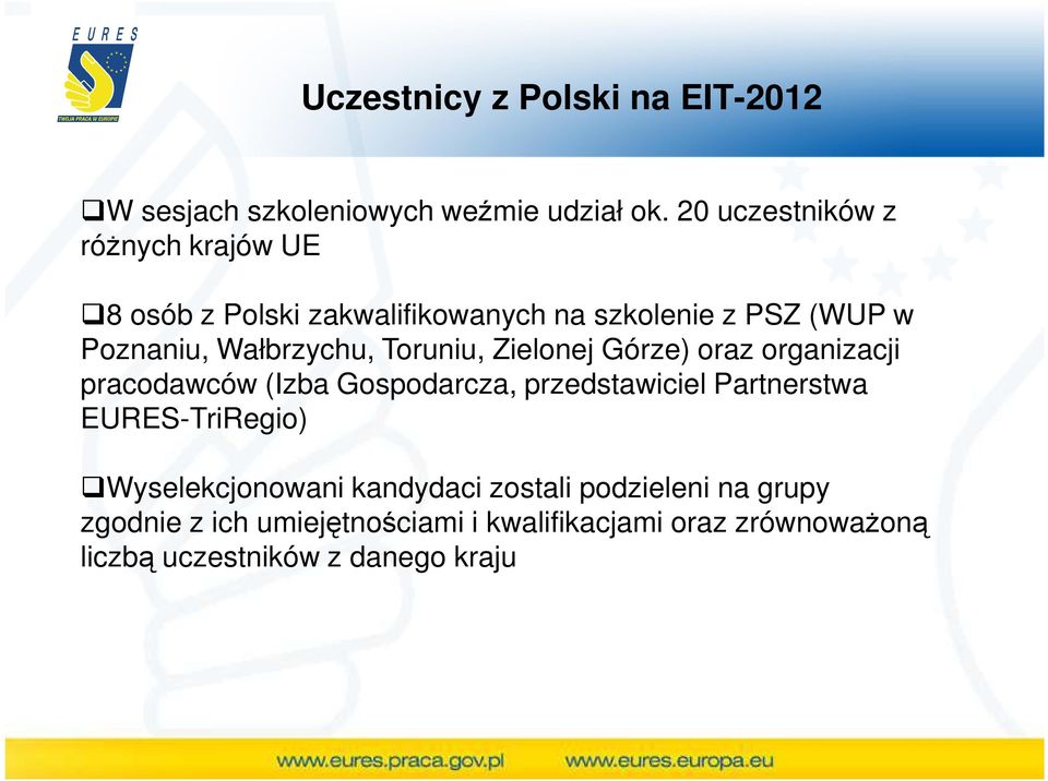 Wałbrzychu, Toruniu, Zielonej Górze) oraz organizacji pracodawców (Izba Gospodarcza, przedstawiciel Partnerstwa