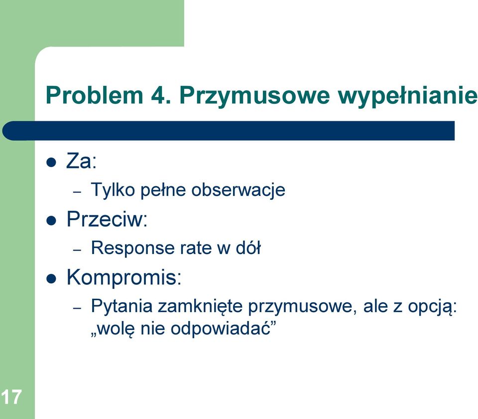 obserwacje Przeciw: Response rate w dół