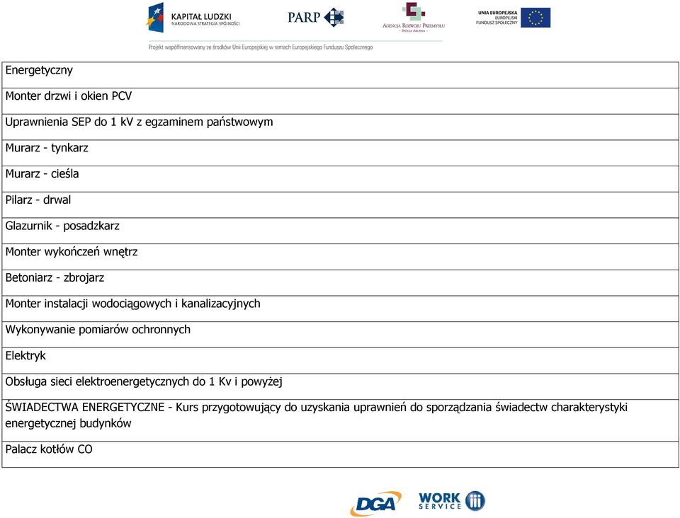 kanalizacyjnych Wykonywanie pomiarów ochronnych Elektryk Obsługa sieci elektroenergetycznych do 1 Kv i powyŝej ŚWIADECTWA