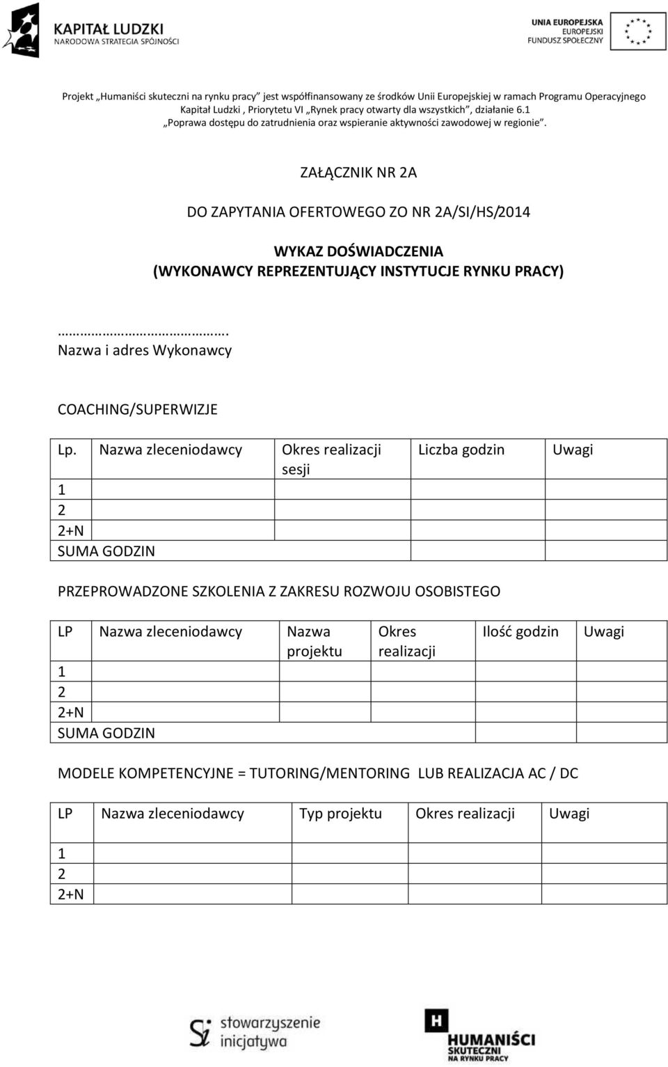 Nazwa zleceniodawcy Okres realizacji sesji SUMA GODZIN Liczba godzin Uwagi PRZEPROWADZONE SZKOLENIA Z ZAKRESU ROZWOJU OSOBISTEGO