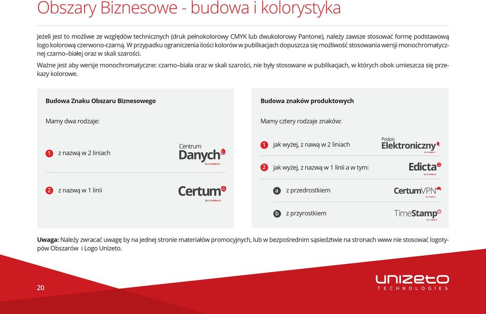 Ważne jest aby wersje monochromatyczne: czarno biała oraz w skali szarości, nie były stosowane w publikacjach, w których obok umieszcza się przekazy kolorowe.