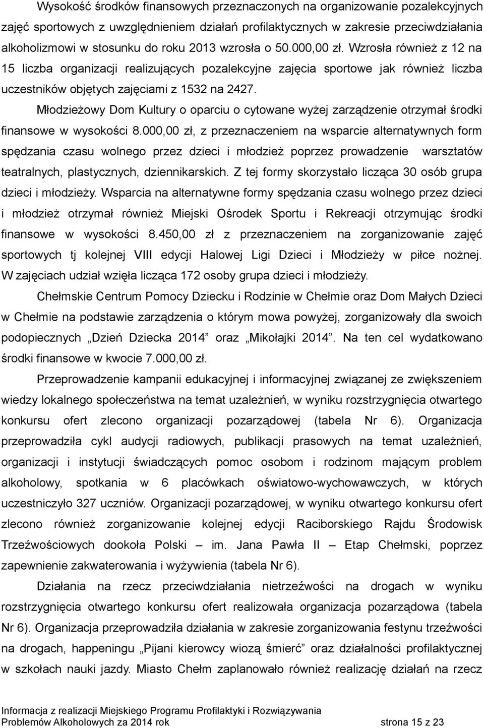 Młodzieżowy Dom Kultury o oparciu o cytowane wyżej zarządzenie otrzymał środki finansowe w wysokości 8.