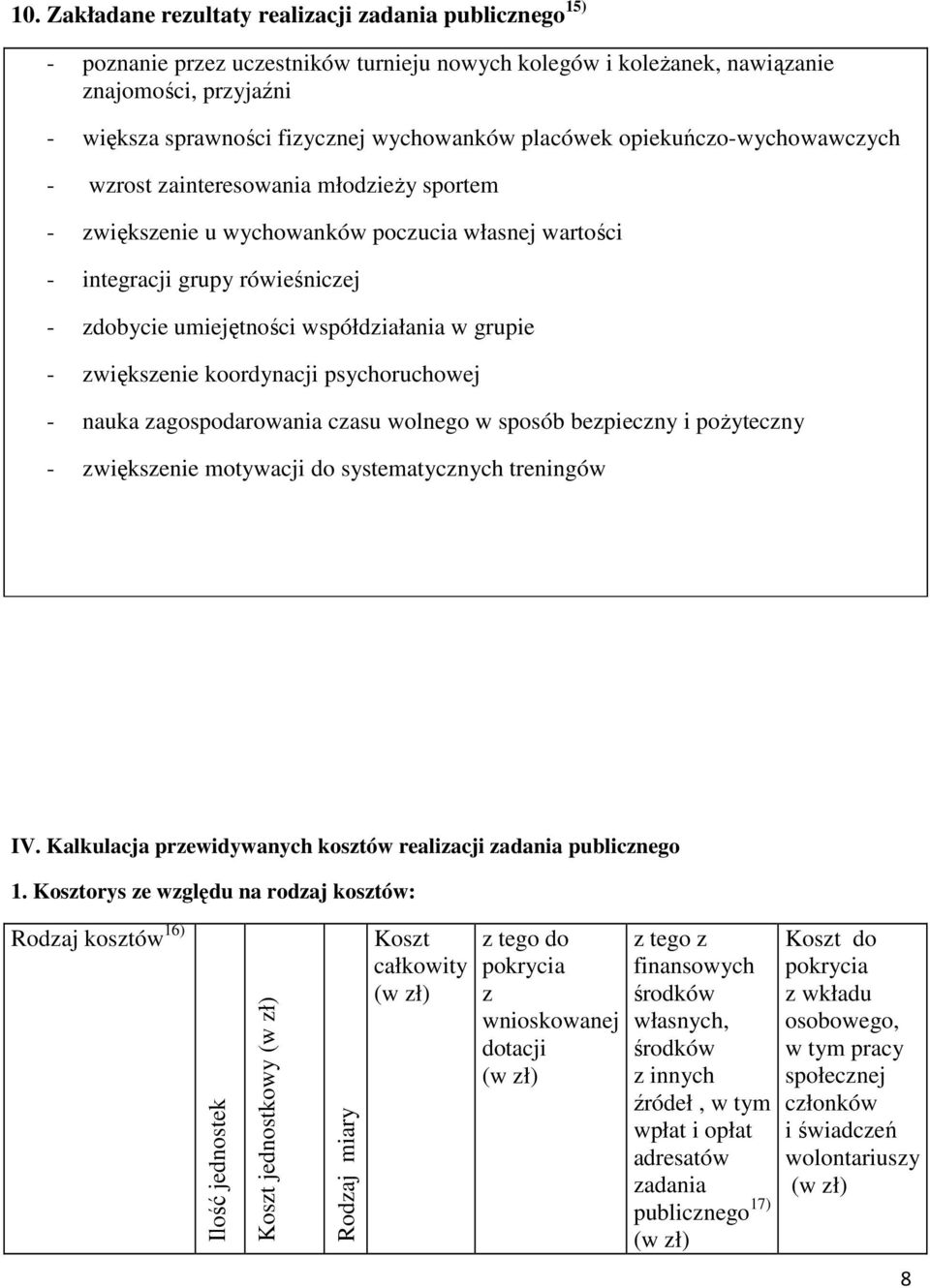 współdziałania w grupie - zwiększenie koordynacji psychoruchowej - nauka zagospodarowania czasu wolnego w sposób bezpieczny i pożyteczny - zwiększenie motywacji do systematycznych treningów IV.