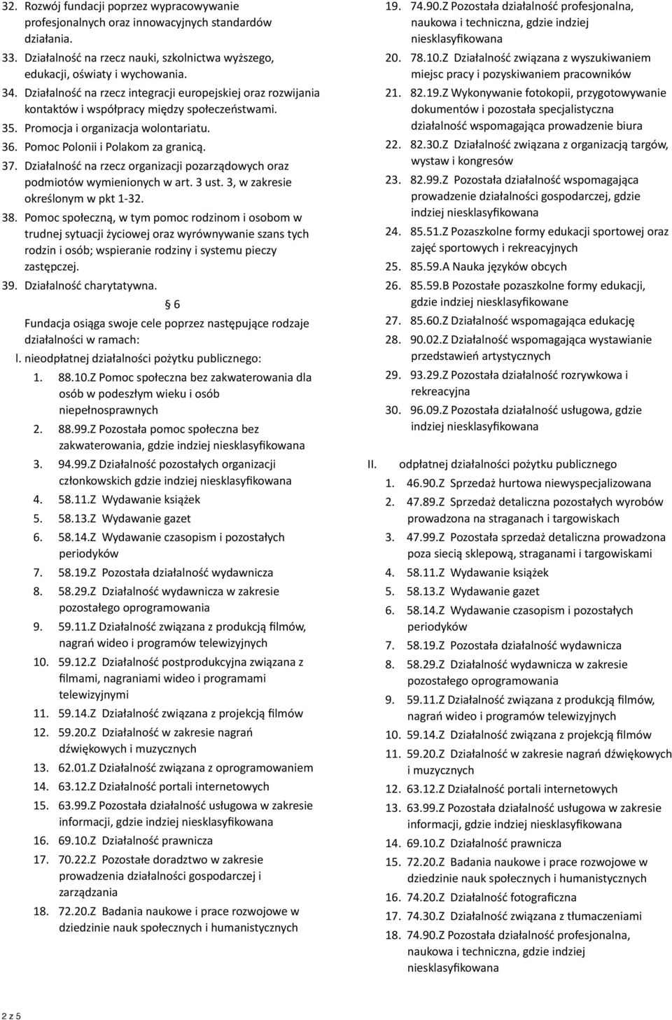 Działalność na rzecz organizacji pozarządowych oraz podmiotów wymienionych w art. 3 ust. 3, w zakresie określonym w pkt 1-32. 38.