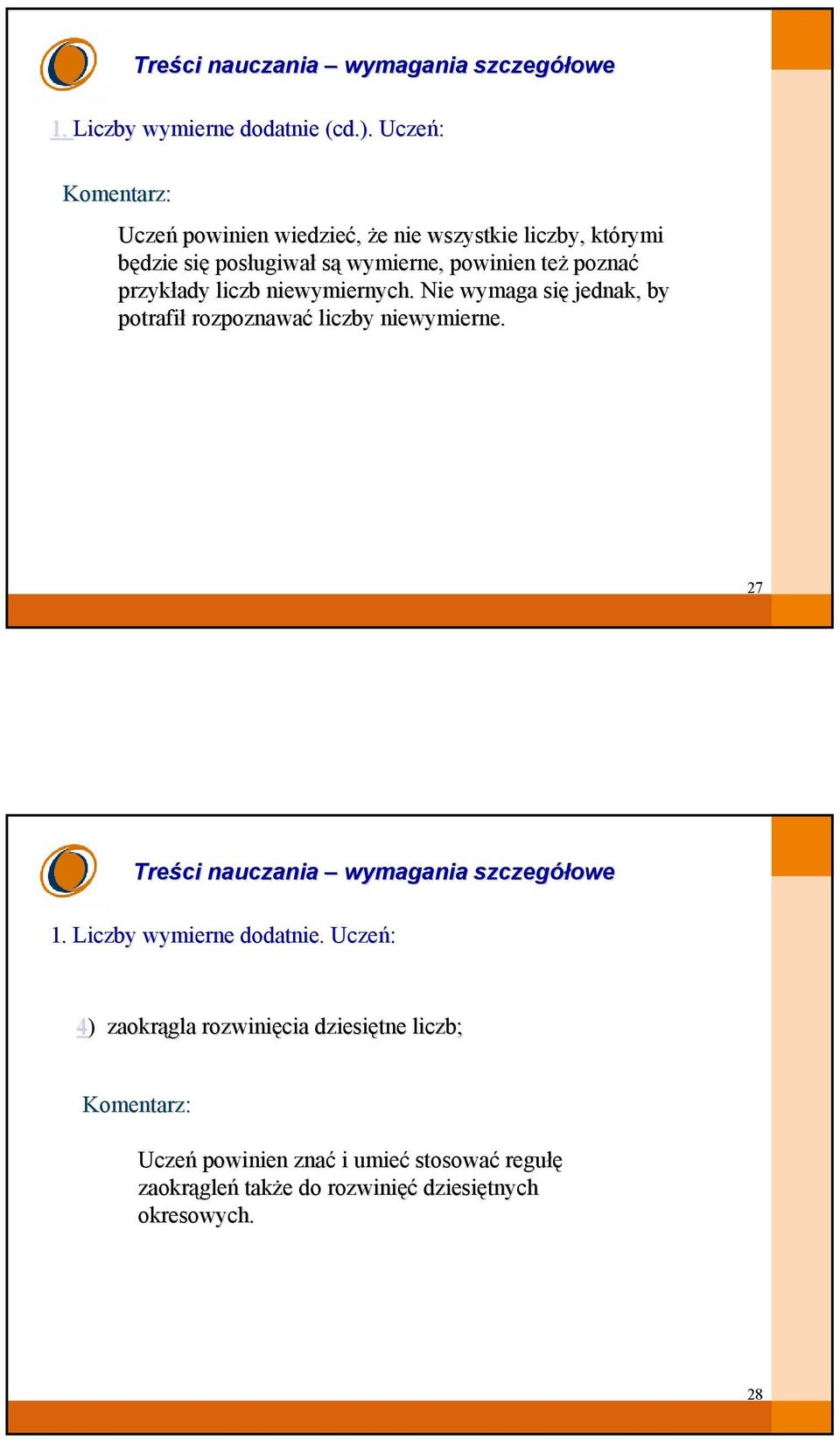 Nie wymaga się jednak, by potrafił rozpoznawać liczby niewymierne. 27 1. Liczby wymierne dodatnie.