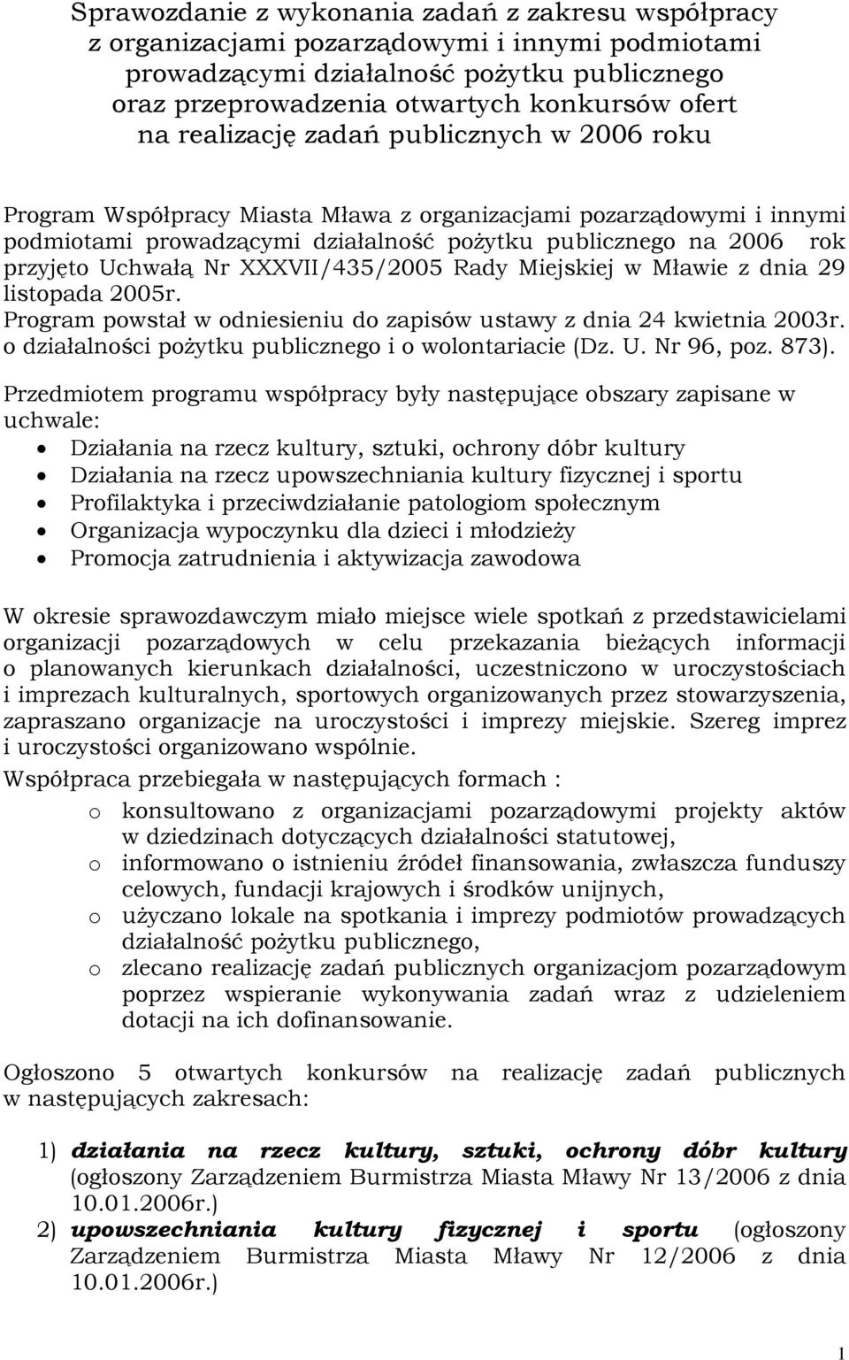 XXXVII/435/2005 Rady Miejskiej w Mławie z dnia 29 listopada 2005r. Program powstał w odniesieniu do zapisów ustawy z dnia 24 kwietnia 2003r. o działalności pożytku publicznego i o wolontariacie (Dz.