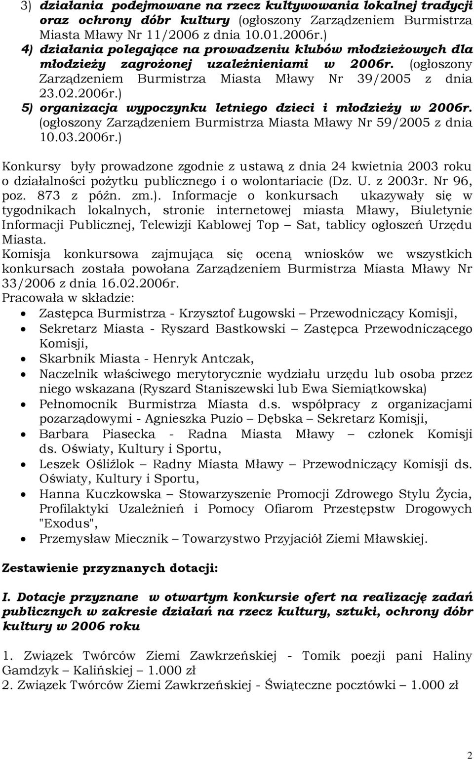 (ogłoszony Zarządzeniem Burmistrza Miasta Mławy Nr 59/2005 z dnia 10.03.2006r.