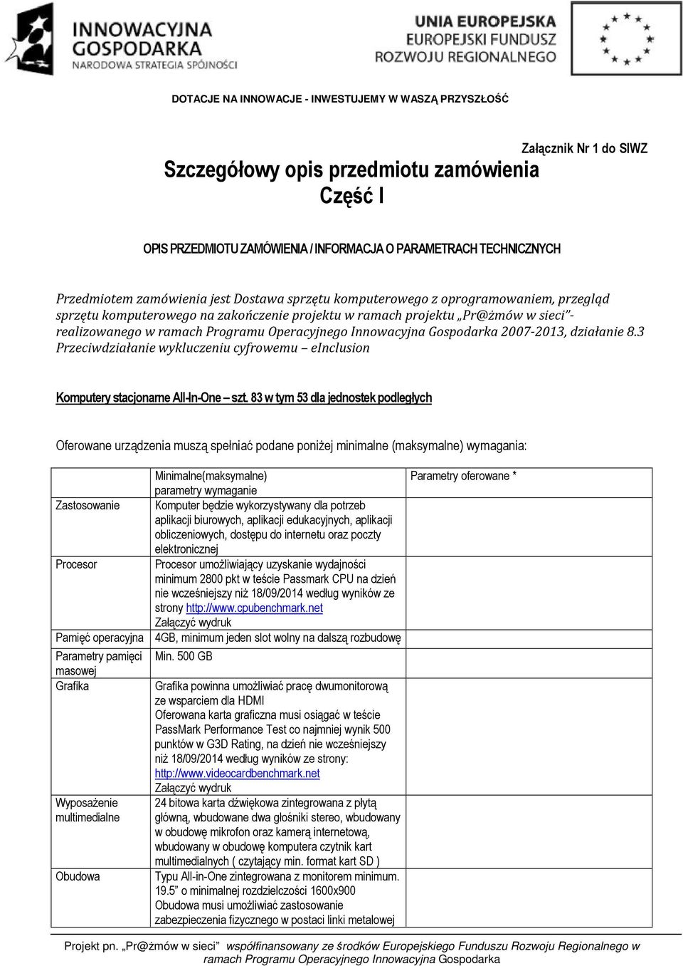 3 Przeciwdziałanie wykluczeniu cyfrowemu einclusion Komputery stacjonarne All-In-One szt.