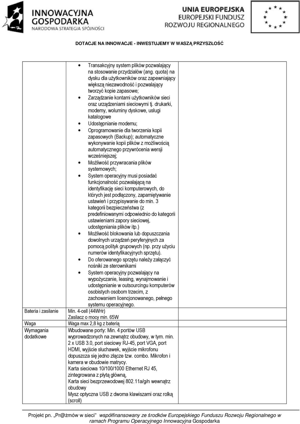 drukarki, modemy, woluminy dyskowe, usługi katalogowe Udostępnianie modemu; Oprogramowanie dla tworzenia kopii zapasowych (Backup); automatyczne wykonywanie kopii plików z możliwością automatycznego