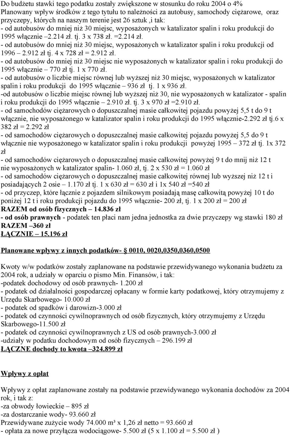 tj. 3 x 738 zł. =2.214 zł. - od autobusów do mniej niż 30 miejsc, wyposażonych w katalizator spalin i roku produkcji od 1996 2.912 zł 