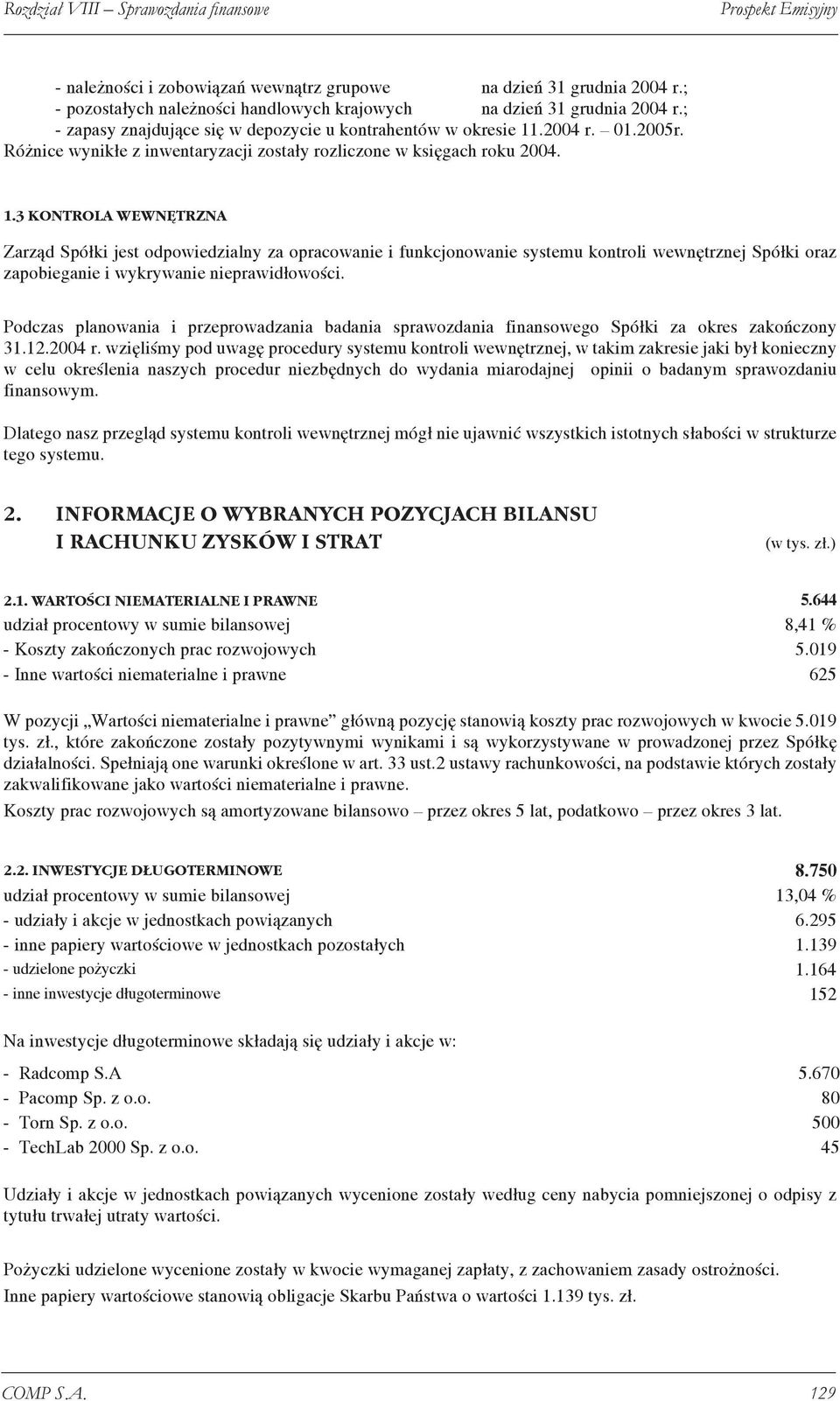 .2004 r. 01.2005r. Różnice wynikłe z inwentaryzacji zostały rozliczone w księgach roku 2004. 1.