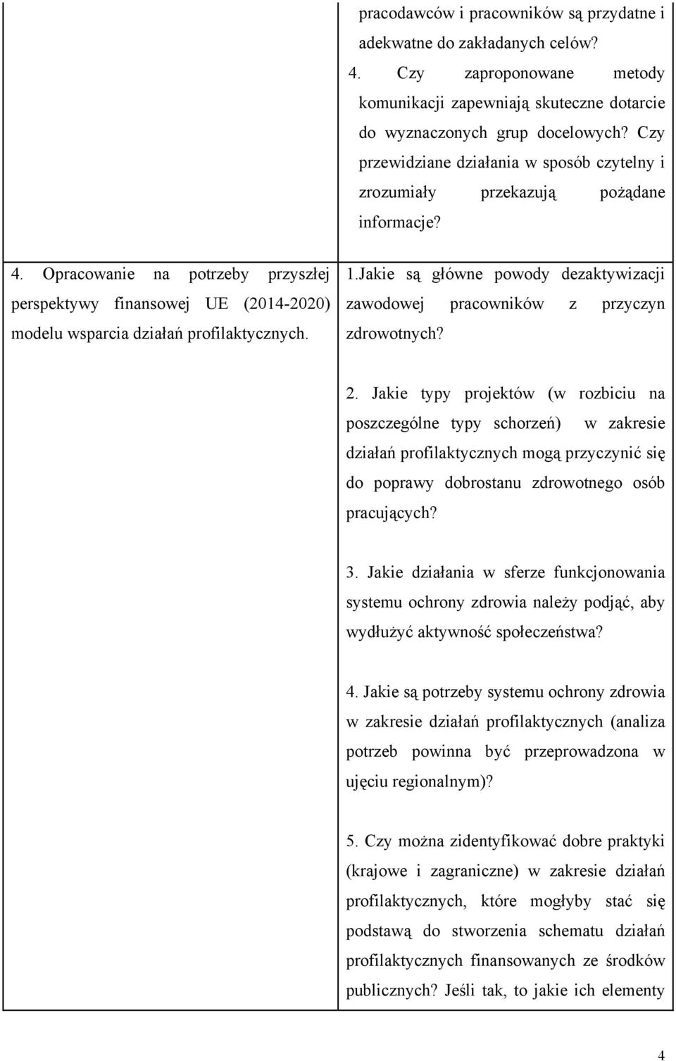 Opracowanie na potrzeby przyszłej perspektywy finansowej UE (2014-2020) modelu wsparcia działań profilaktycznych. 1.Jakie są główne powody dezaktywizacji zawodowej pracowników z przyczyn zdrowotnych?