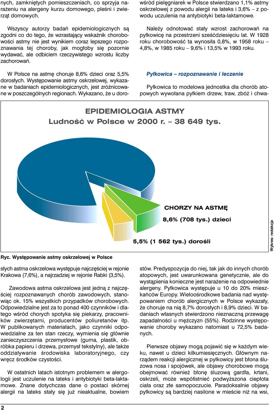 ale odbiciem rzeczywistego wzrostu liczby zachorowaƒ. wêród piel gniarek w Polsce stwierdzano 1,1% astmy oskrzelowej z powodu alergii na lateks i 3,6% z powodu uczulenia na antybiotyki beta-laktamowe.