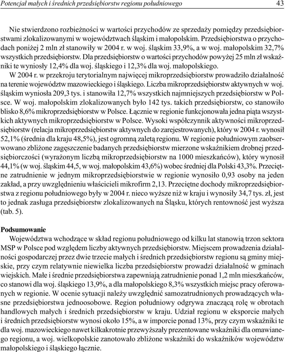 Dla przedsiêbiorstw o wartoœci przychodów powy ej 25 mln z³ wskaÿniki te wynios³y 12,4% dla woj. œl¹skiego i 12,3% dla woj. ma³opolskiego. W 2004 r.