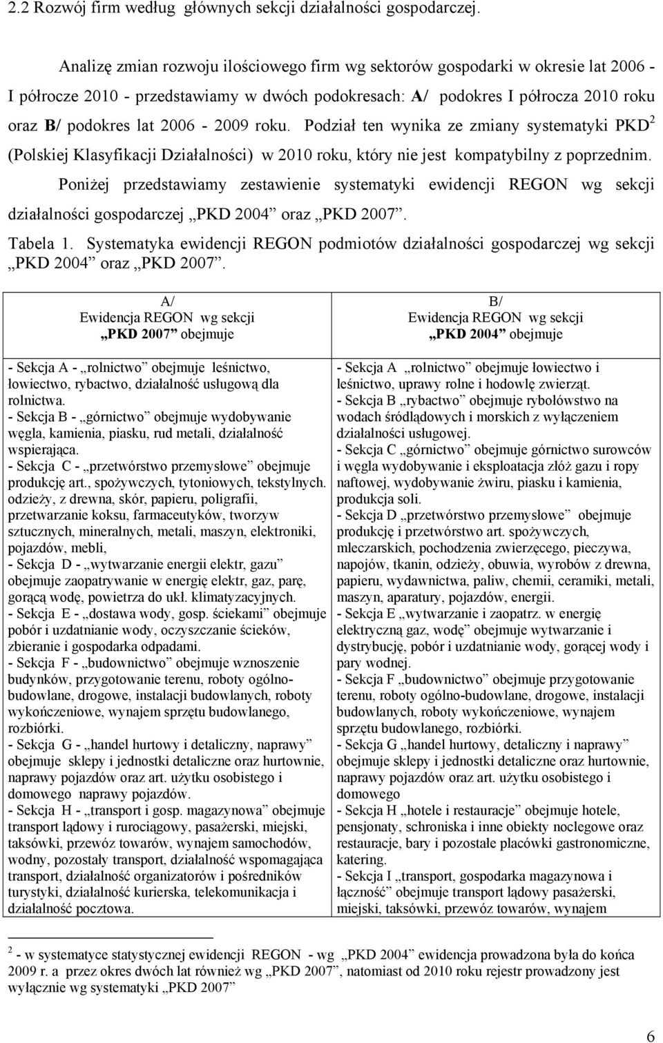 roku. Podział ten wynika ze zmiany systematyki PKD 2 (Polskiej Klasyfikacji Działalności) w 2010 roku, który nie jest kompatybilny z poprzednim.