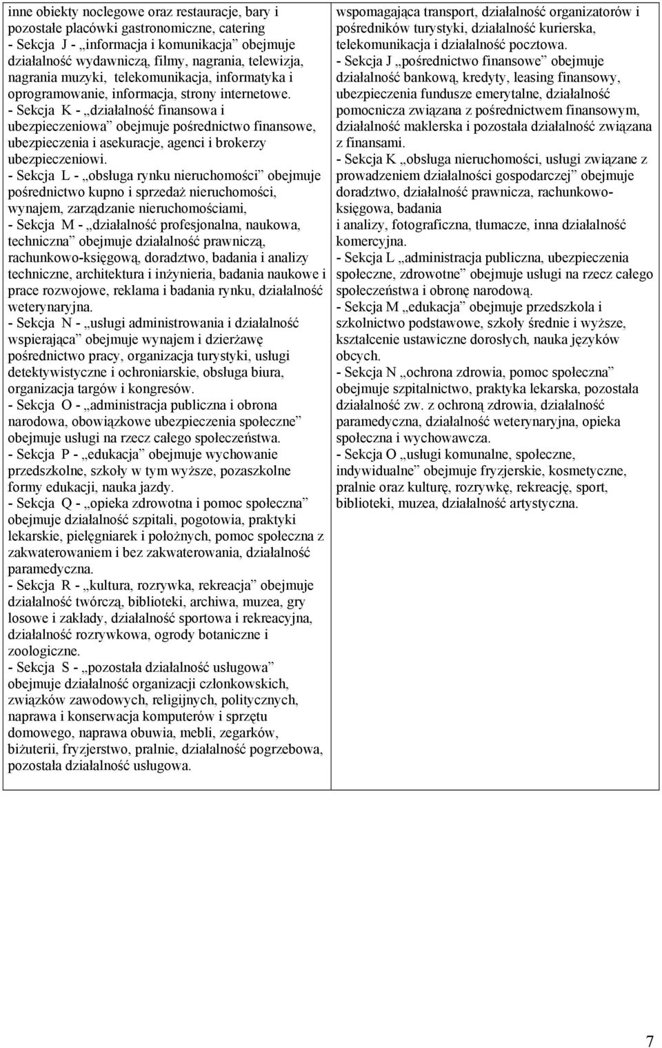 - Sekcja K - działalność finansowa i ubezpieczeniowa obejmuje pośrednictwo finansowe, ubezpieczenia i asekuracje, agenci i brokerzy ubezpieczeniowi.