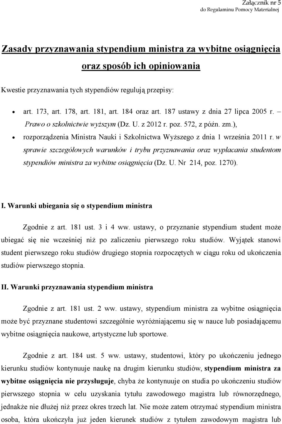 ), rozporządzenia Ministra Nauki i Szkolnictwa WyŜszego z dnia 1 września 2011 r.