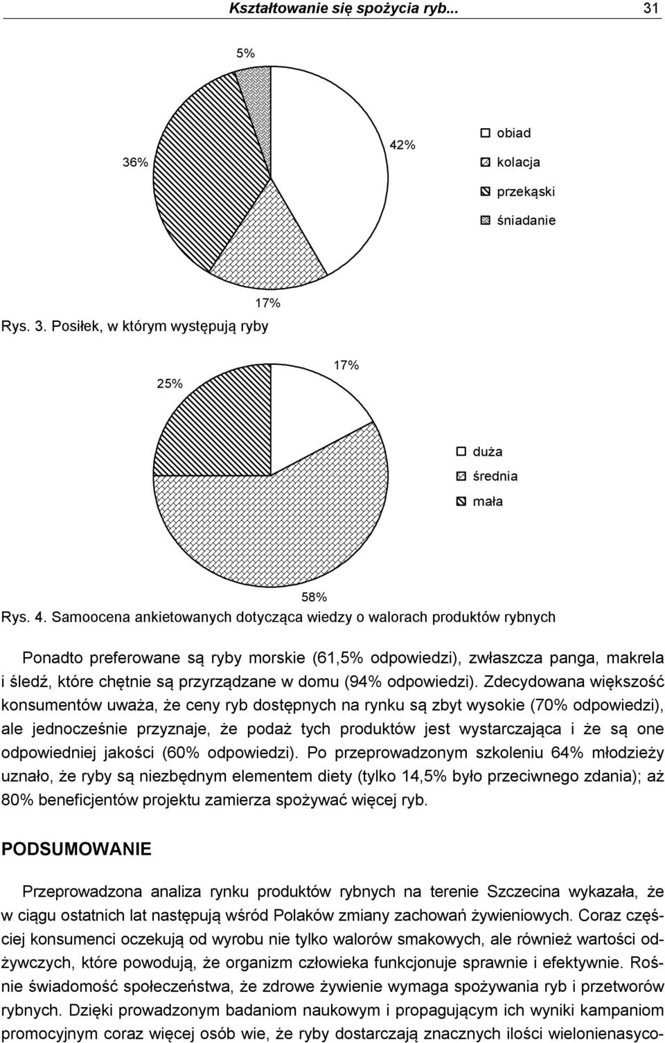 Samoocena ankietowanych dotycząca wiedzy o walorach produktów rybnych Ponadto preferowane są ryby morskie (61,5% odpowiedzi), zwłaszcza panga, makrela i śledź, które chętnie są przyrządzane w domu