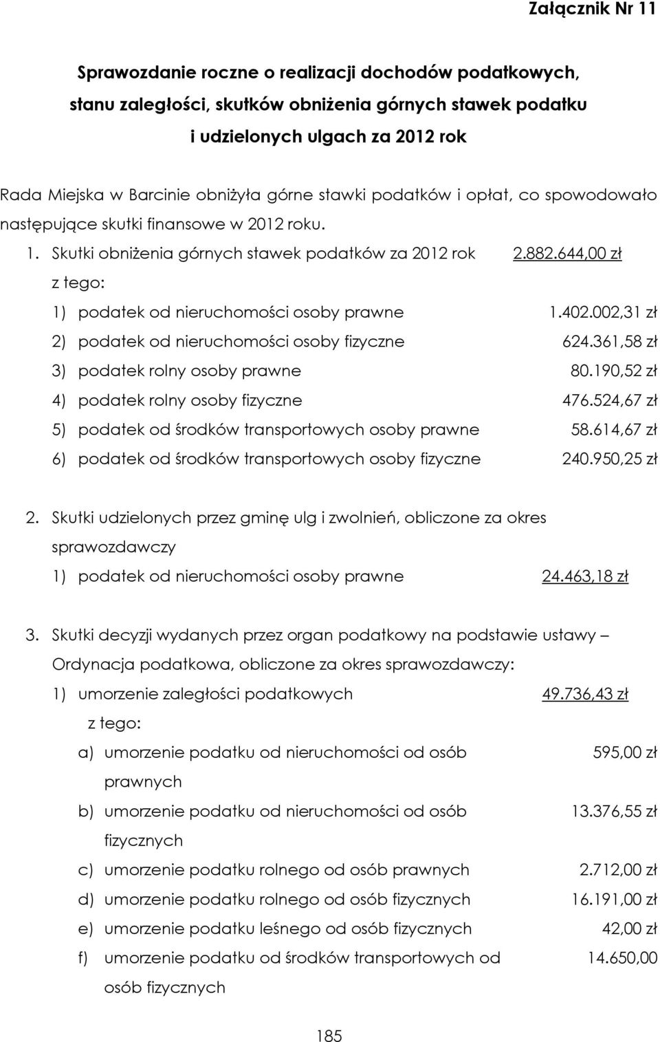 644,00 zł 1) podatek od nieruchomości osoby prawne 1.402.002,31 zł 2) podatek od nieruchomości osoby fizyczne 624.361,58 zł 3) podatek rolny osoby prawne 80.