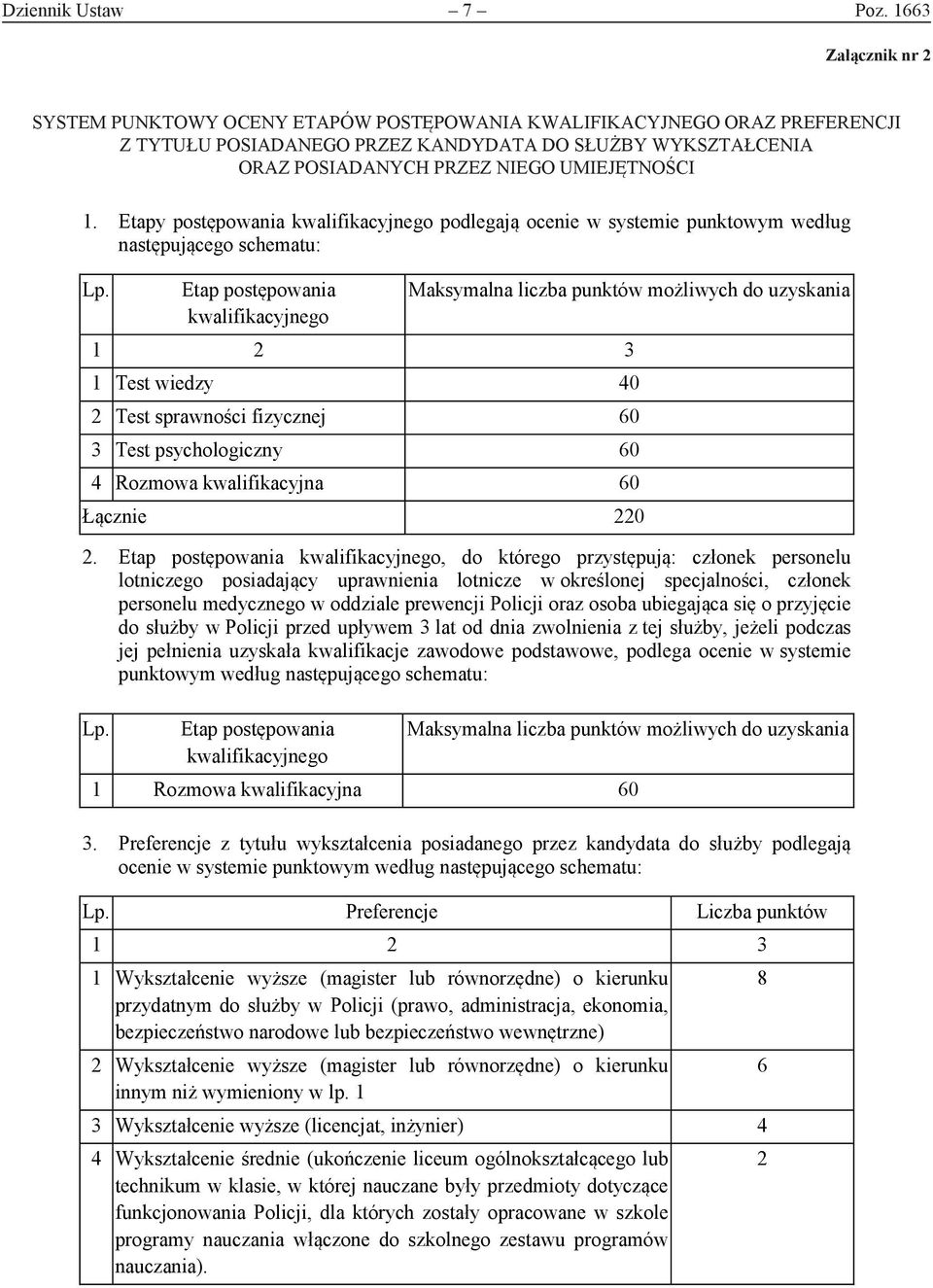 1. Etapy postępowania kwalifikacyjnego podlegają ocenie w systemie punktowym według następującego schematu: Lp.