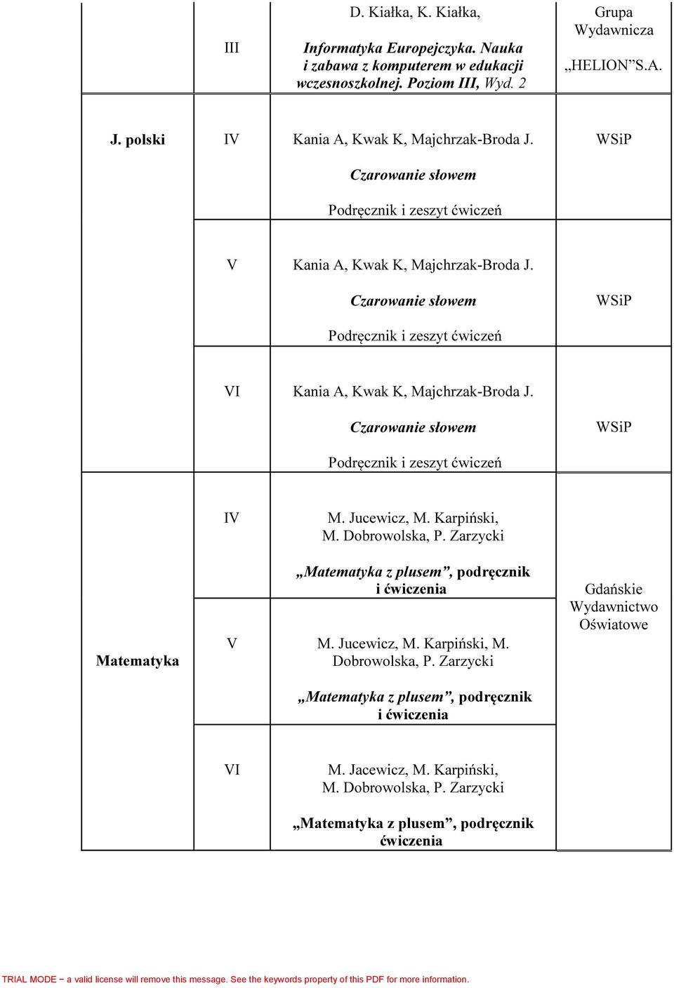 Czarowanie słowem Podręcznik i zeszyt ćwiczeń Kania A, Kwak K, Majchrzak-Broda J. Czarowanie słowem Podręcznik i zeszyt ćwiczeń M. Jucewicz, M. Karpiński, M. Dobrowolska, P.