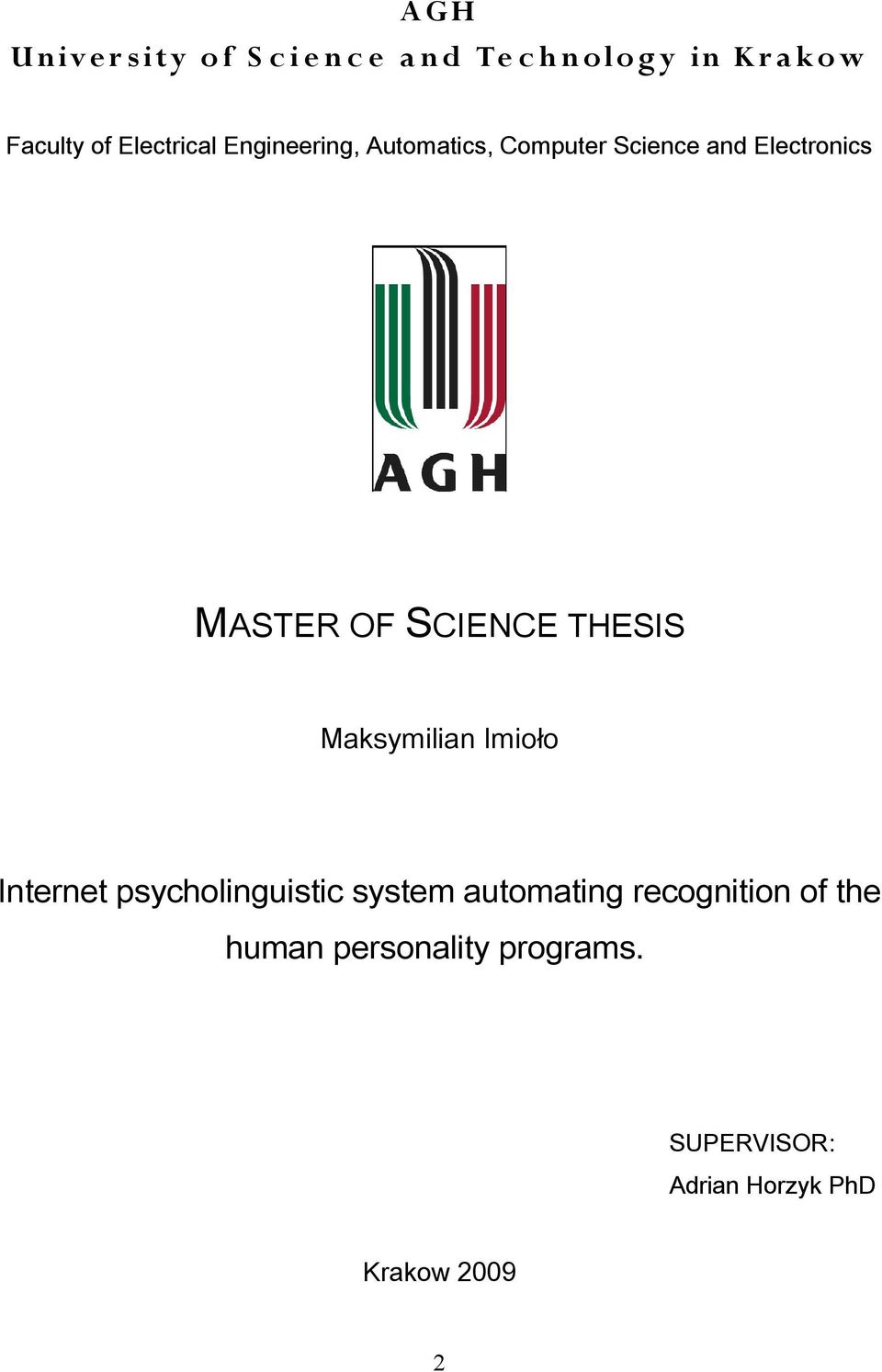 MASTER OF SCIENCE THESIS Maksymilian Imioło Internet psycholinguistic system