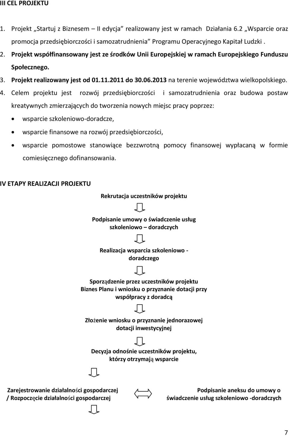 4. Celem projektu jest rozwój przedsiębiorczości i samozatrudnienia oraz budowa postaw kreatywnych zmierzających do tworzenia nowych miejsc pracy poprzez: wsparcie szkoleniowo-doradcze, wsparcie