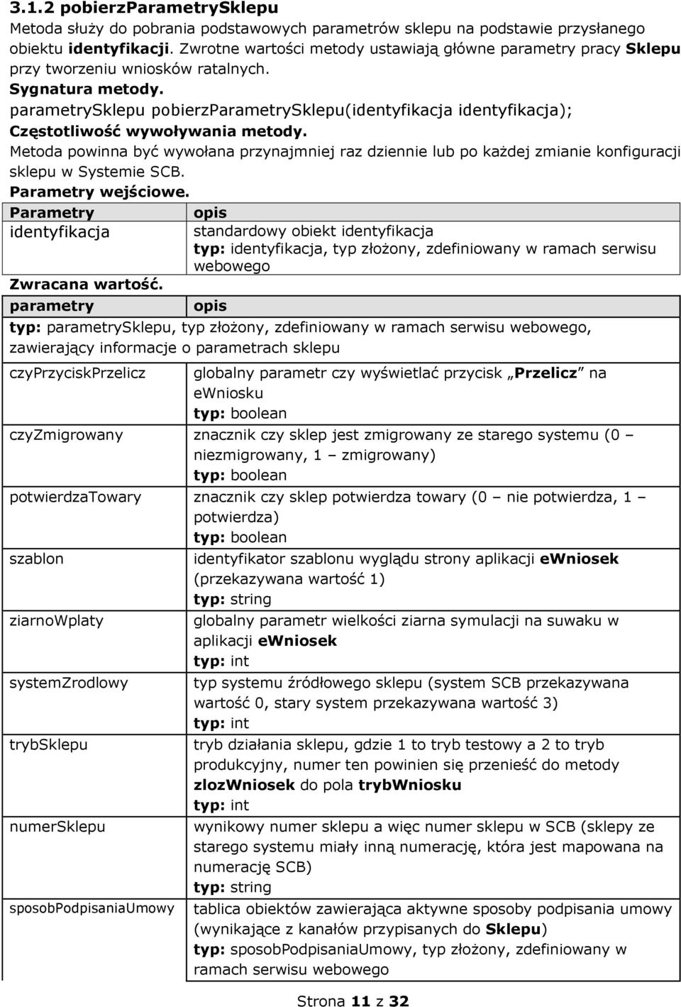 parametrysklepu pobierzparametrysklepu(identyfikacja identyfikacja); Częstotliwość wywoływania metody.