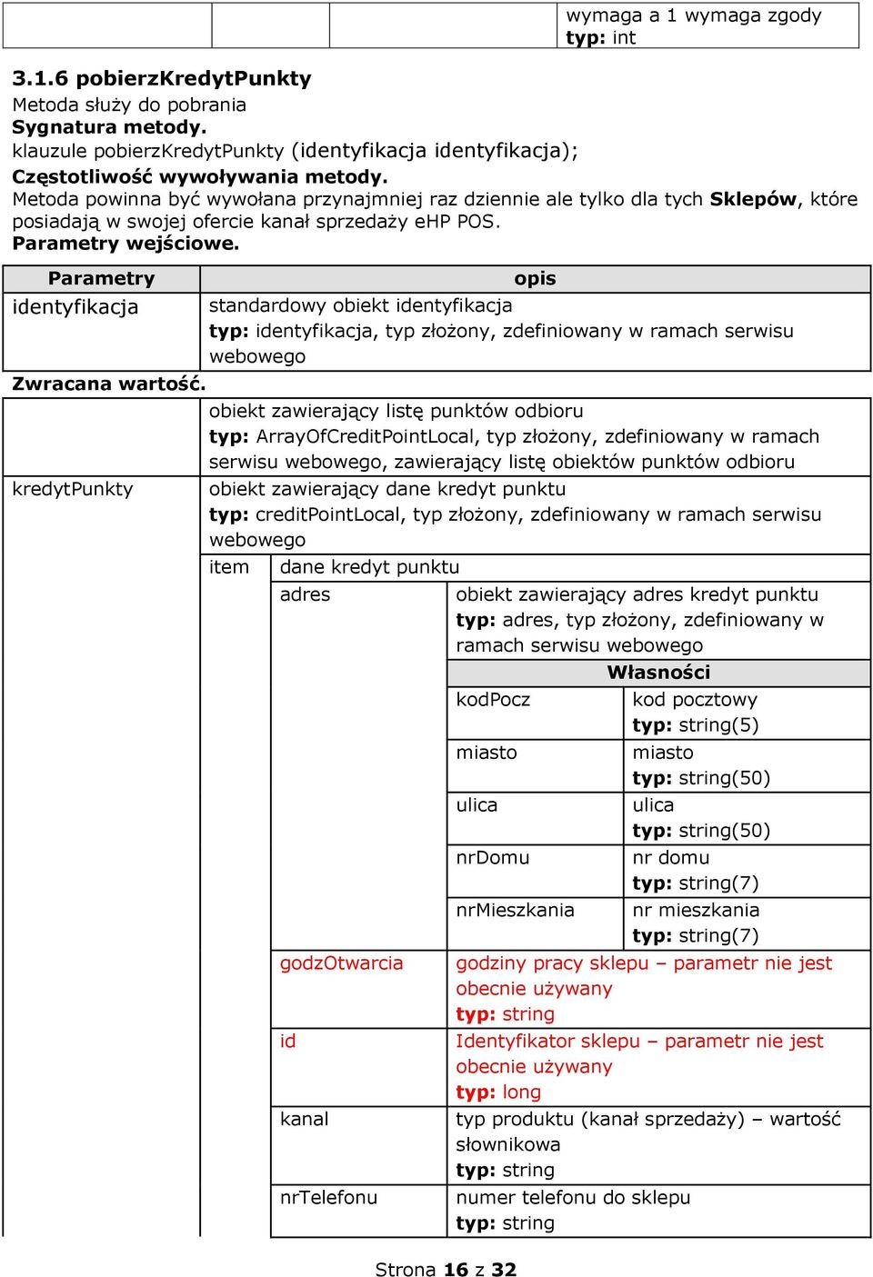 Metoda powinna być wywołana przynajmniej raz dziennie ale tylko dla tych Sklepów, które posiadają w swojej ofercie kanał sprzedaży ehp POS. Parametry wejściowe.