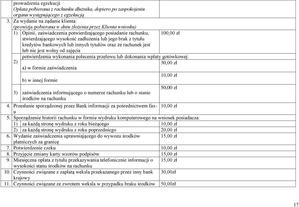 lub jego brak z tytułu kredytów bankowych lub innych tytułów oraz że rachunek jest lub nie jest wolny od zajęcia potwierdzenia wykonania polecenia przelewu lub dokonania wpłaty gotówkowej: 2) 30,00