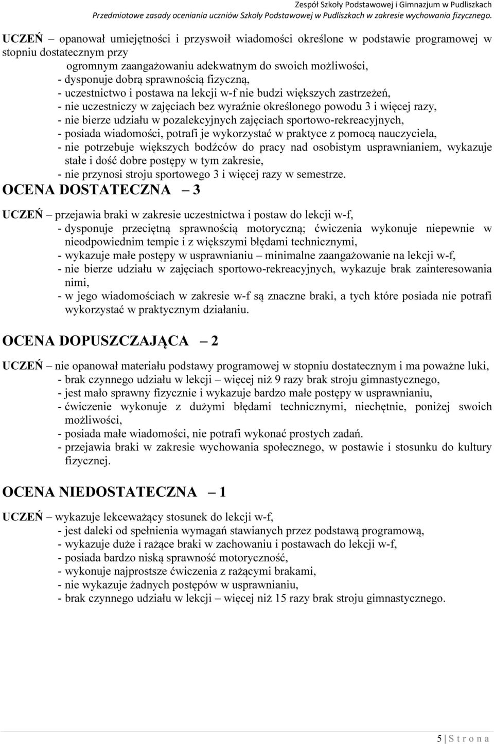 zajęciach sportowo-rekreacyjnych, - posiada wiadomości, potrafi je wykorzystać w praktyce z pomocą nauczyciela, - nie potrzebuje większych bodźców do pracy nad osobistym usprawnianiem, wykazuje stałe