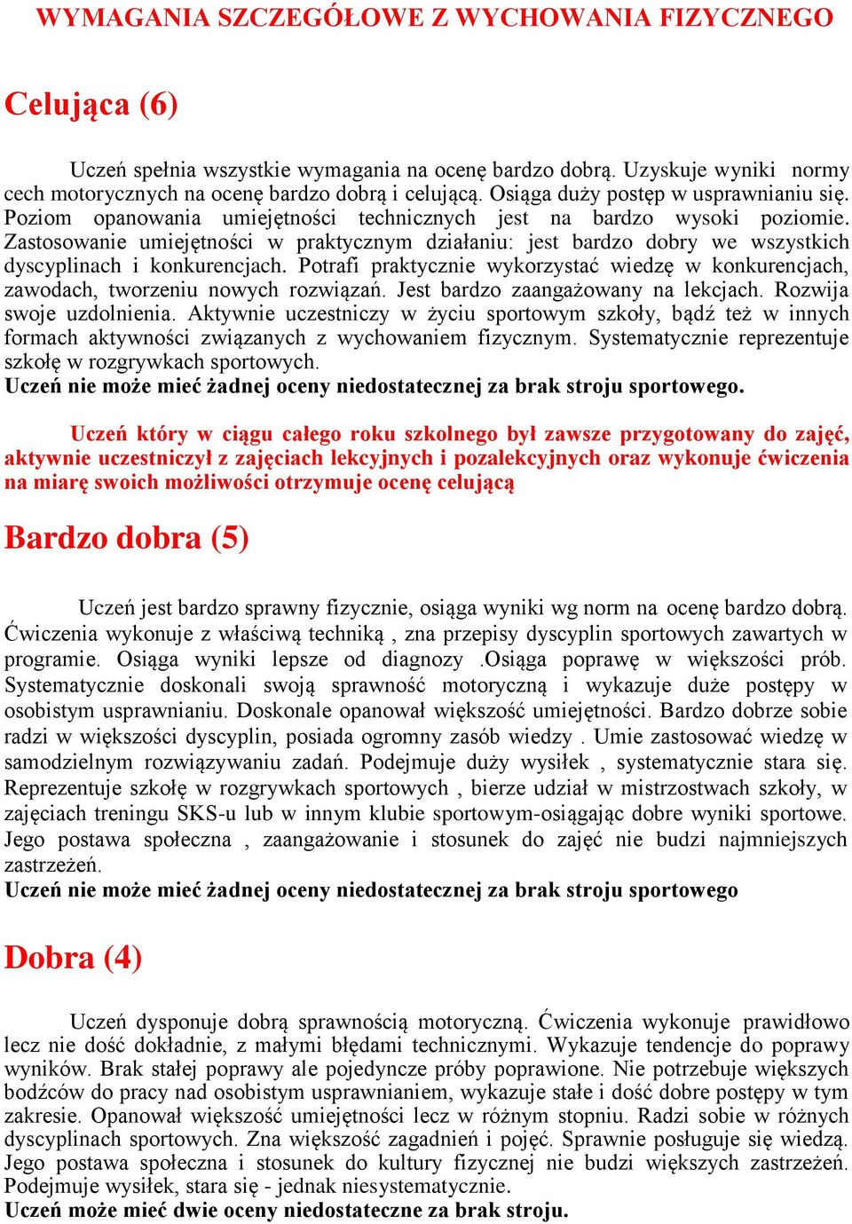 Zastosowanie umiejętności w praktycznym działaniu: jest bardzo dobry we wszystkich dyscyplinach i konkurencjach.