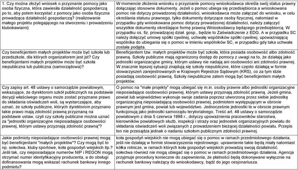 Czy beneficjentami małych projektów może być szkoła niepubliczna lub publiczna (samorządowa)? Czy zapisy art.