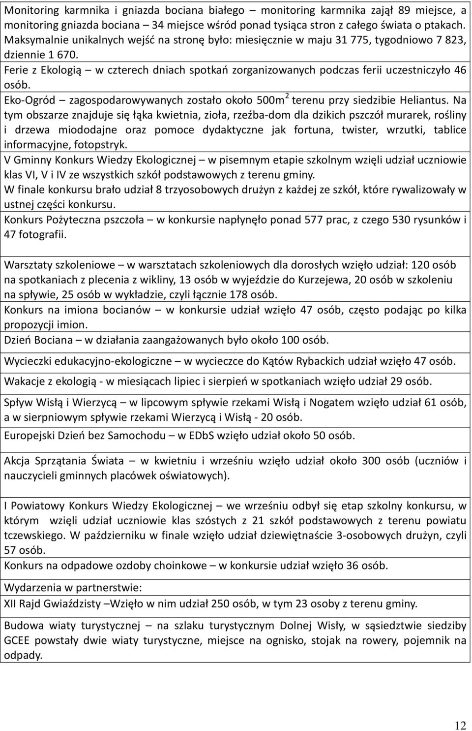 Ferie z Ekologią w czterech dniach spotkań zorganizowanych podczas ferii uczestniczyło 46 osób. Eko-Ogród zagospodarowywanych zostało około 500m 2 terenu przy siedzibie Heliantus.