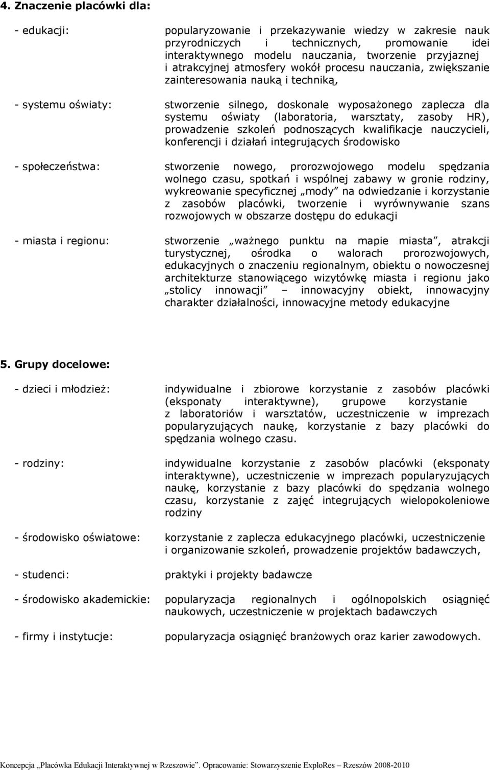 warsztaty, zasoby HR), prowadzenie szkoleń podnoszących kwalifikacje nauczycieli, konferencji i działań integrujących środowisko - społeczeństwa: stworzenie nowego, prorozwojowego modelu spędzania