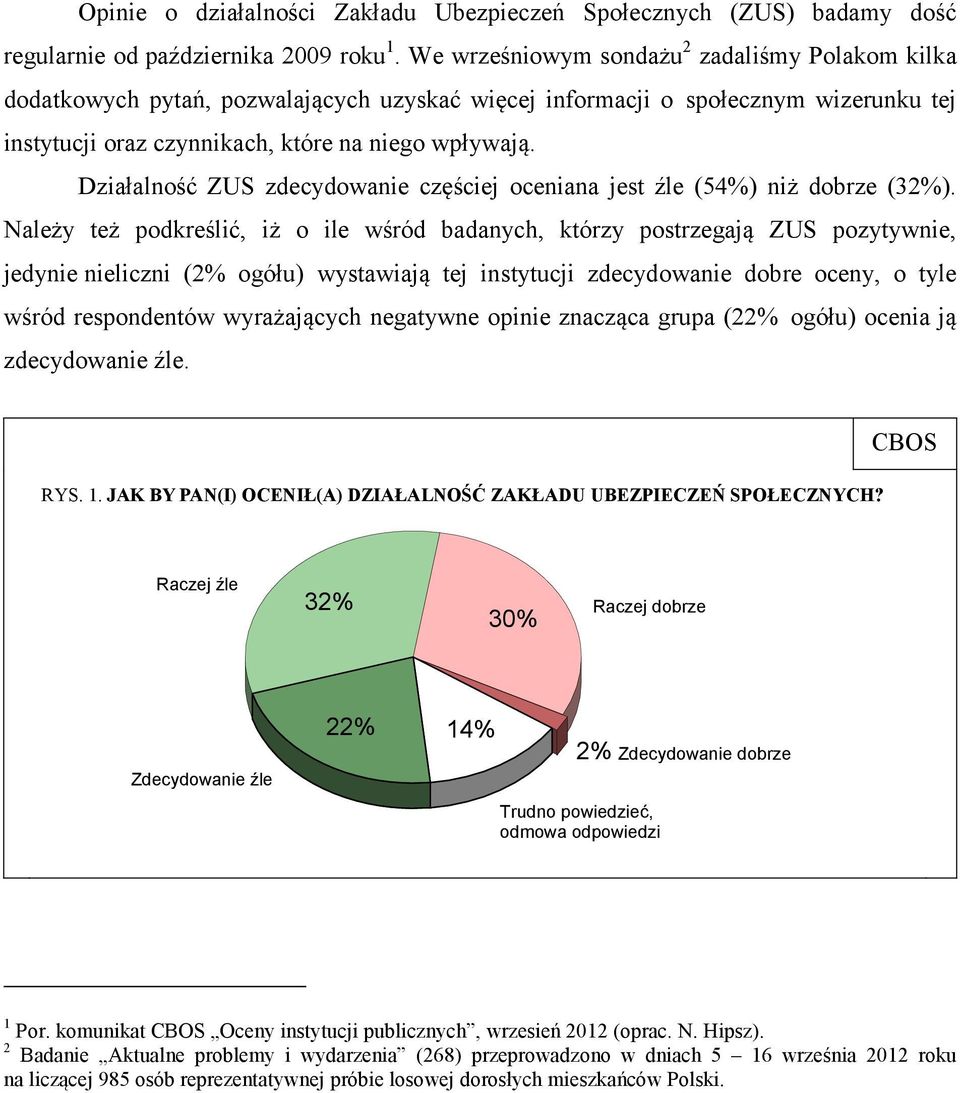 Działalność ZUS zdecydowanie częściej oceniana jest źle (54%) niż dobrze (32%).