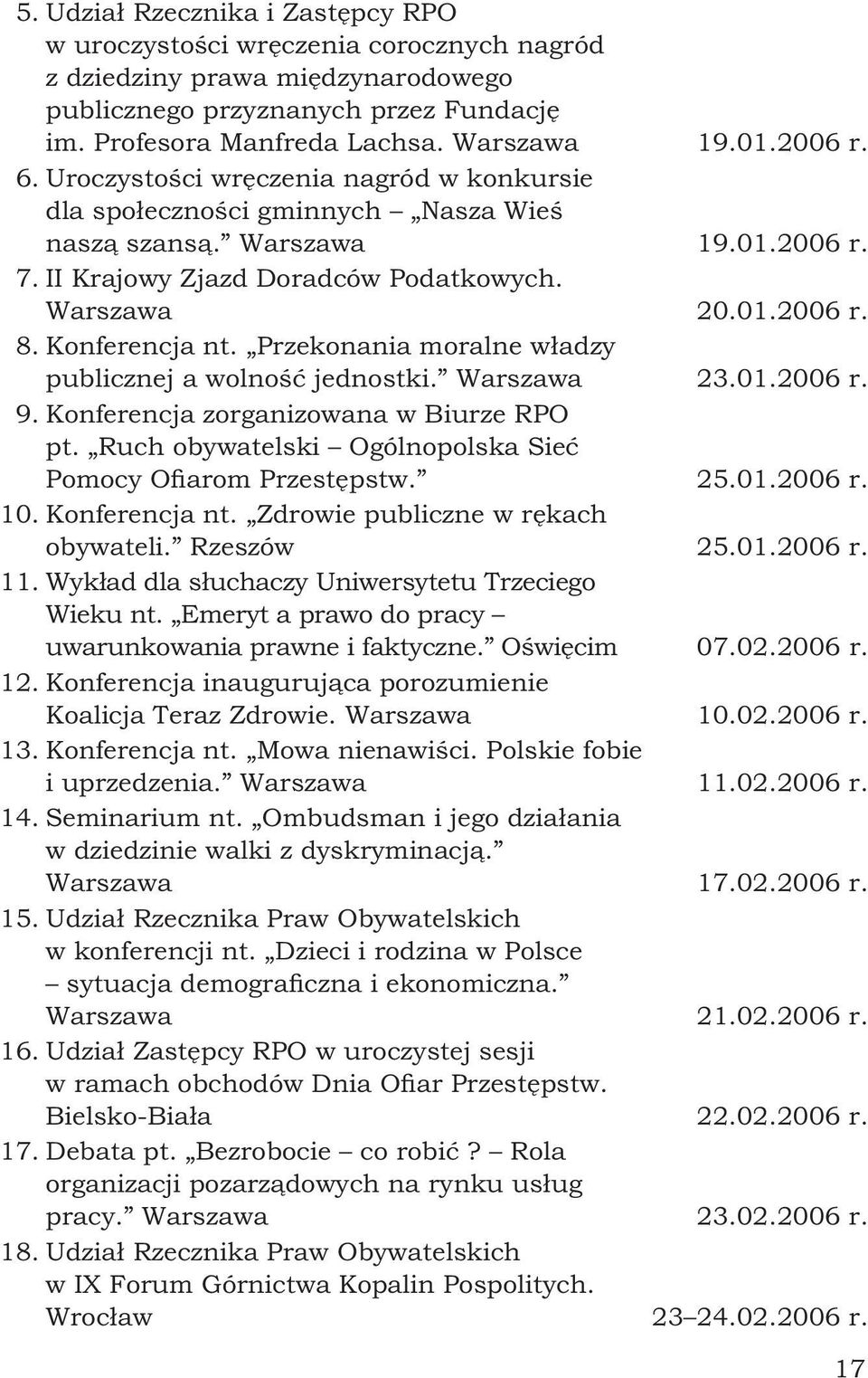 Konferencja nt. Przekonania moralne władzy publicznej a wolność jednostki. Warszawa 23.01.2006 r. 9. Konferencja zorganizowana w Biurze RPO pt.