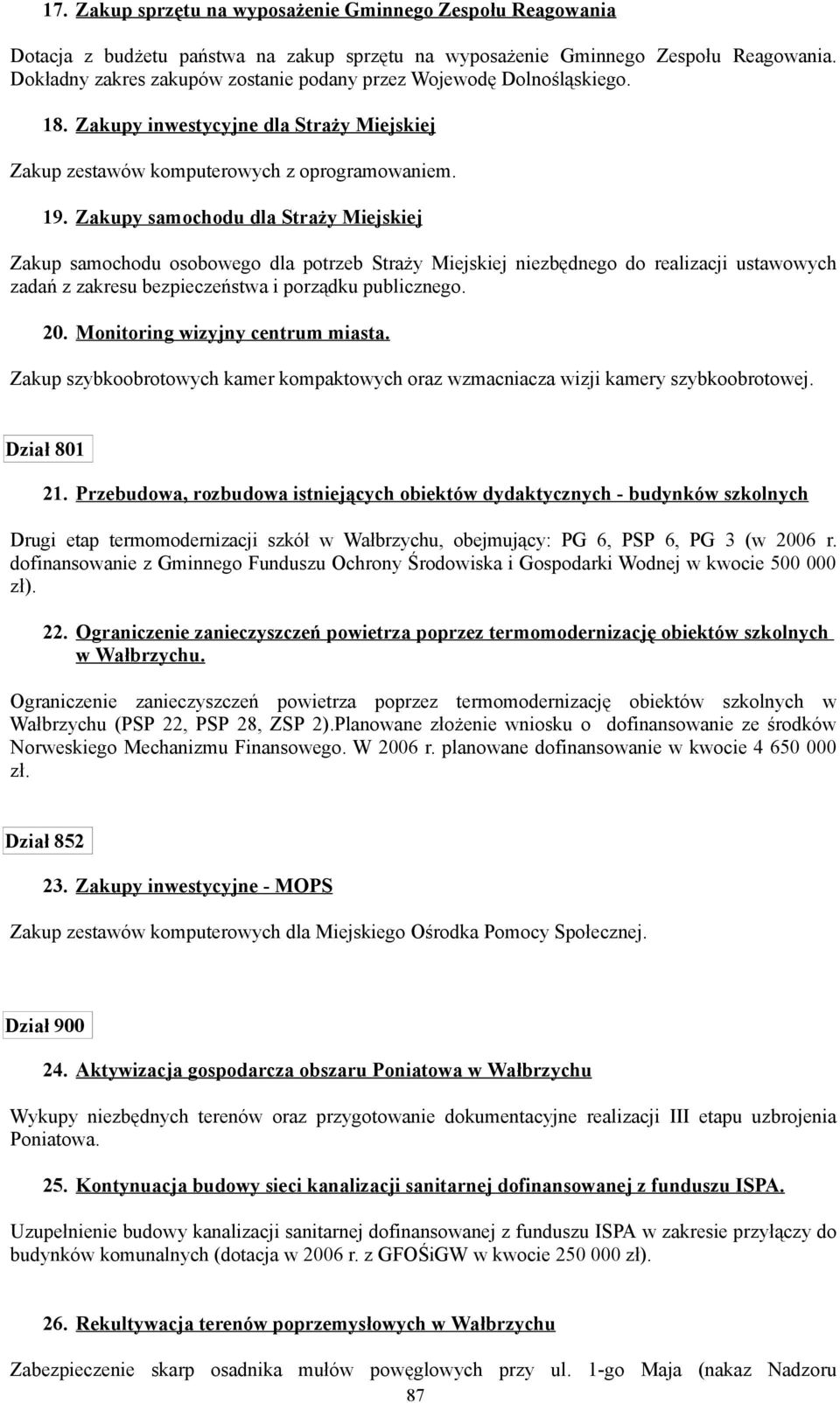 Zakupy samochodu dla Straży Miejskiej Zakup samochodu osobowego dla potrzeb Straży Miejskiej niezbędnego do realizacji ustawowych zadań z zakresu bezpieczeństwa i porządku publicznego. 20.