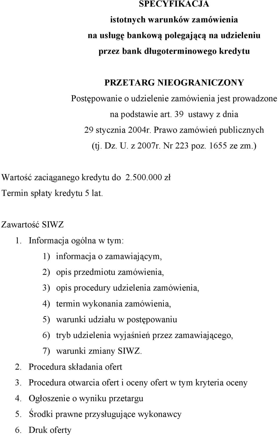 Zawartość SIWZ 1.