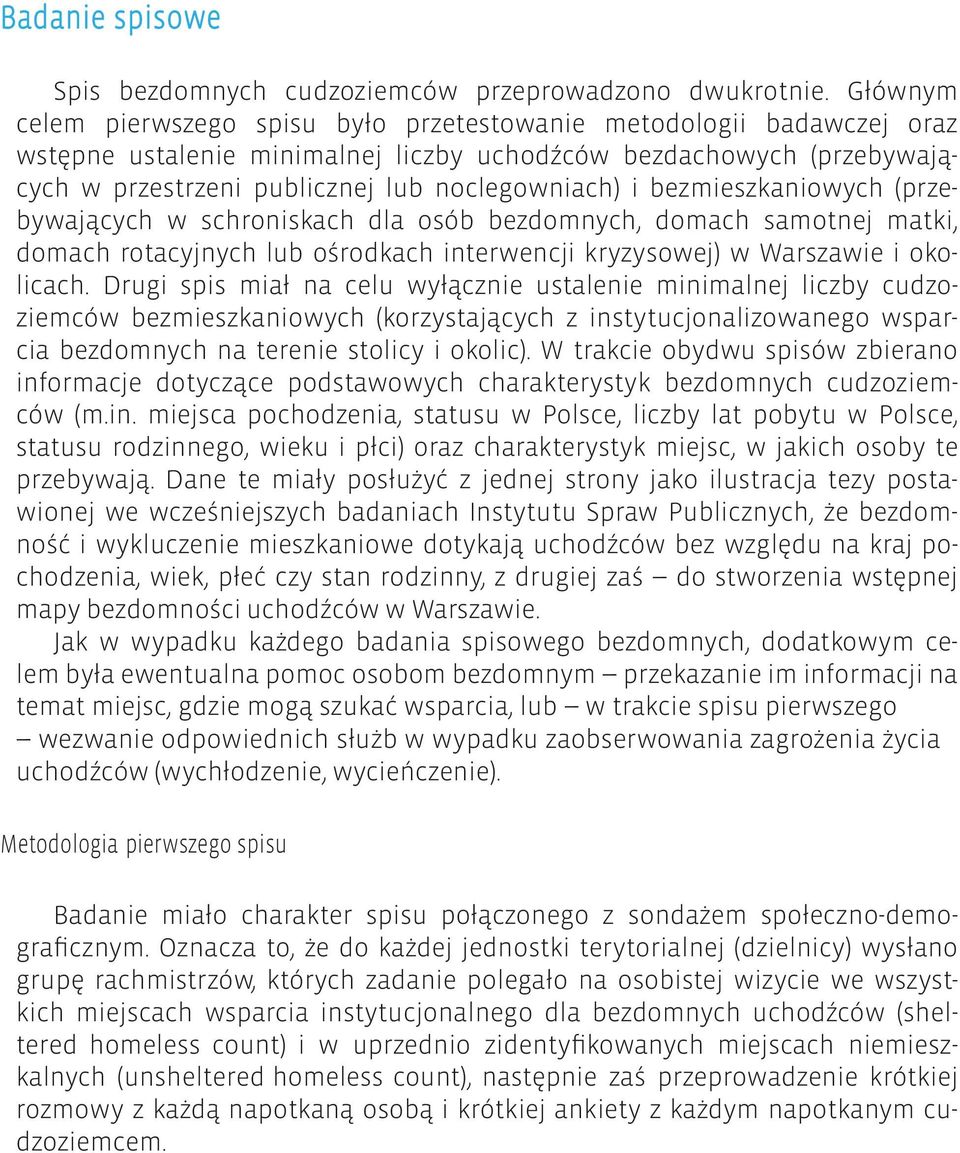 bezmieszkaniowych (przebywających w schroniskach dla osób bezdomnych, domach samotnej matki, domach rotacyjnych lub ośrodkach interwencji kryzysowej) w Warszawie i okolicach.