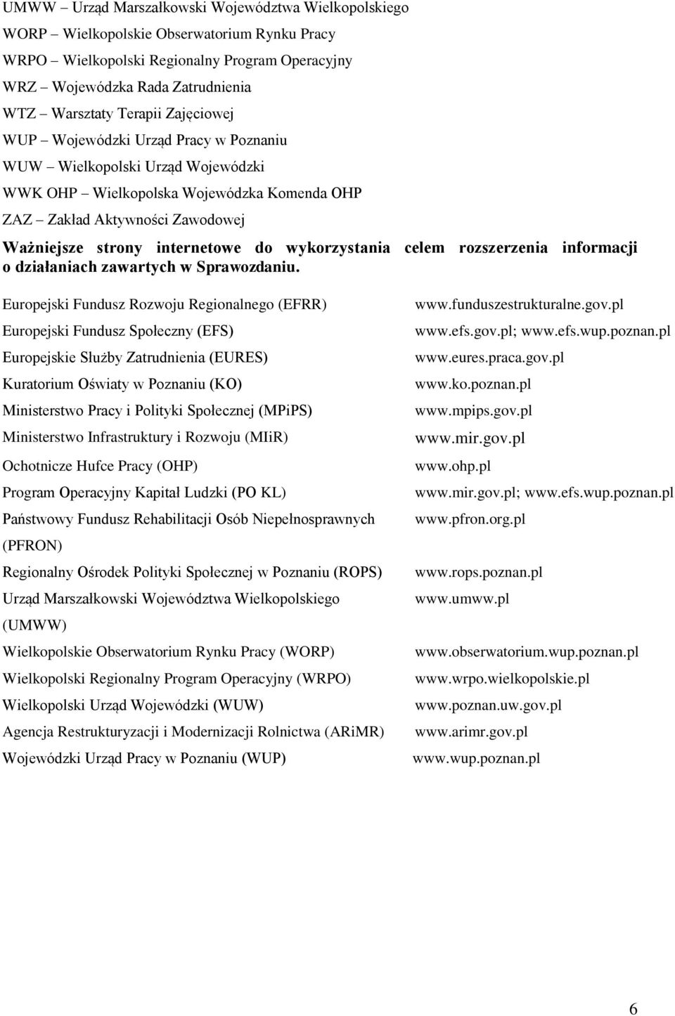 wykorzystania celem rozszerzenia informacji o działaniach zawartych w Sprawozdaniu.