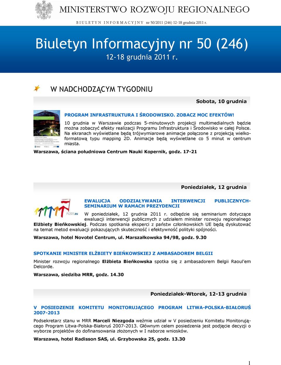 Na ekranach wyświetlane będą trójwymiarowe animacje połączone z projekcją wielkoformatową typu mapping 2D. Animacje będą wyświetlane co 5 minut w centrum miasta.