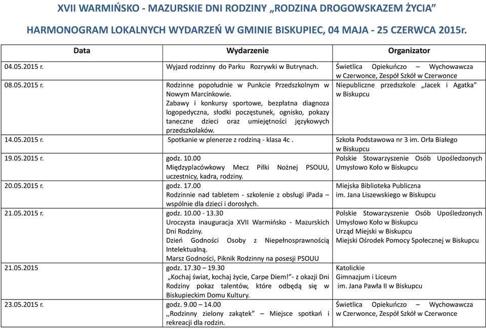 Rodzinne popołudnie w Punkcie Przedszkolnym w Niepubliczne przedszkole Jacek i Agatka Nowym Marcinkowie.