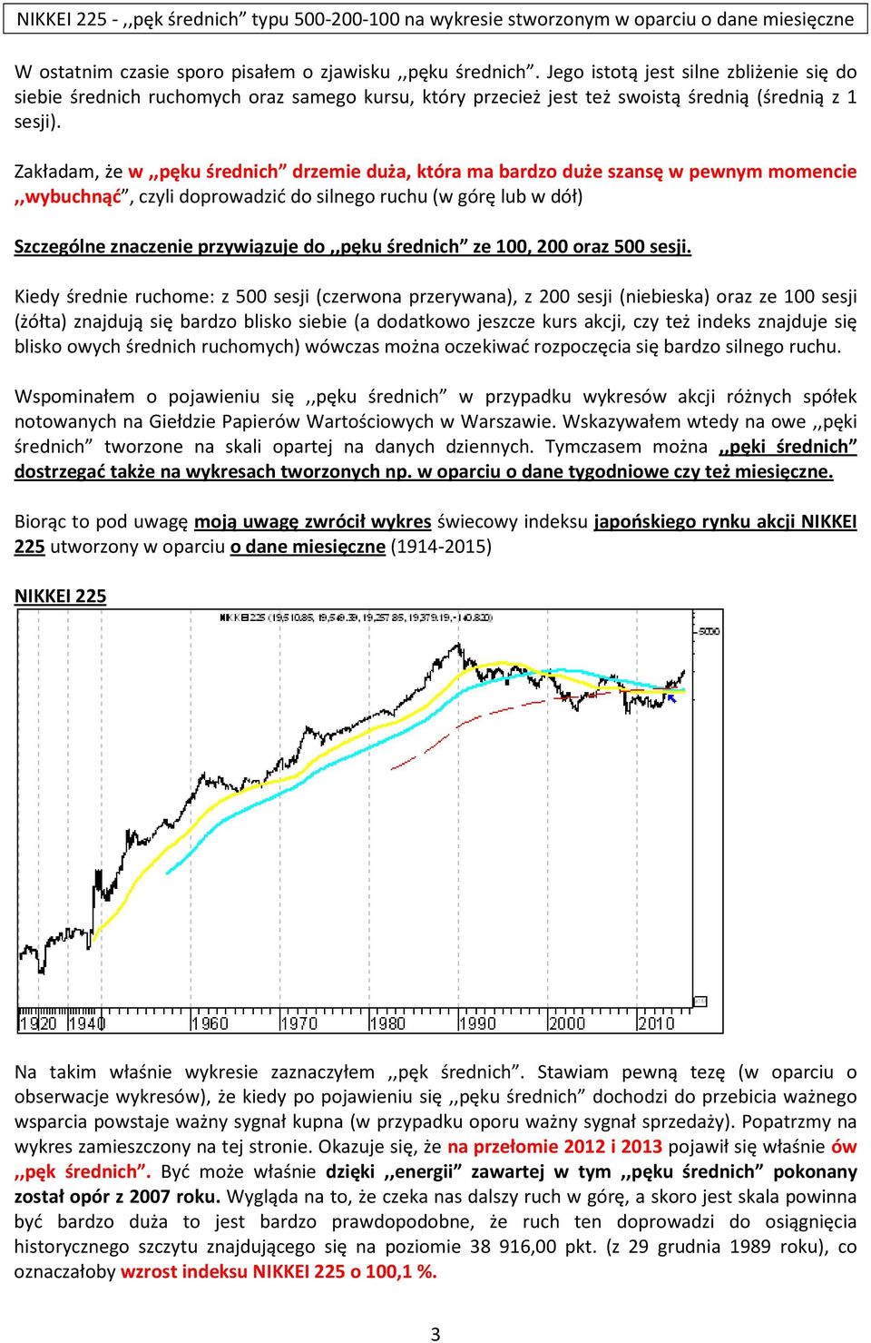 Zakładam, że w,,pęku średnich drzemie duża, która ma bardzo duże szansę w pewnym momencie,,wybuchnąć, czyli doprowadzić do silnego ruchu (w górę lub w dół) Szczególne znaczenie przywiązuje do,,pęku